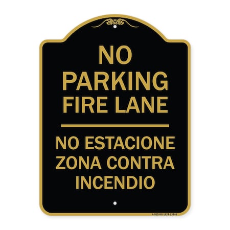 Signmission No Estacione Zona Contra Incendio, Black & Gold Aluminum Architectural Sign, 18" H, BG-1824-23848 A-DES-BG-1824-23848